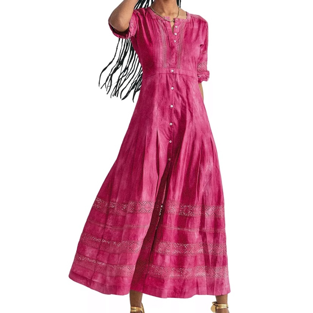 LoveShackFancy Edie Dress - BORDEAUX HAND DYE